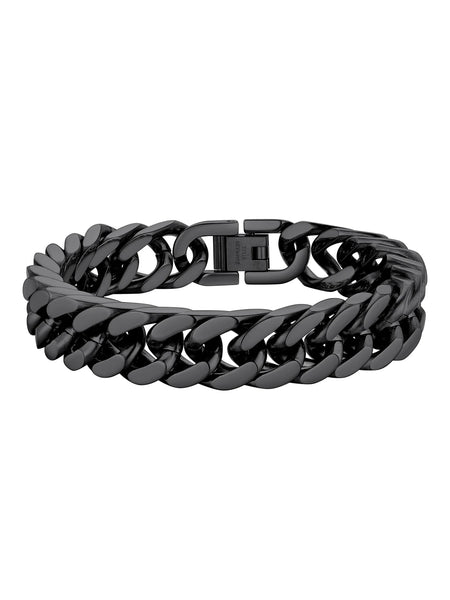 12Mm Cuban Chains Bracelets for Men Black Chunky Stainless Steel Franco Link Bracelet Father Day Hand Bracelet Jewelry Birthday Valentine Graduation Gifts 7.5 Inch