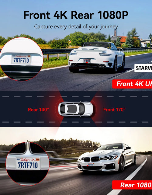 Load image into Gallery viewer, Touch Screen Dash Cam Front and Rear, 4K Dash Camera with STARVIS 2 Sensor, Free 128GB Card, Car Camera with Wifi GPS, Voice Control, Wdr,5.8Ghz Wifi, 24H Parking Mode, Night Vision
