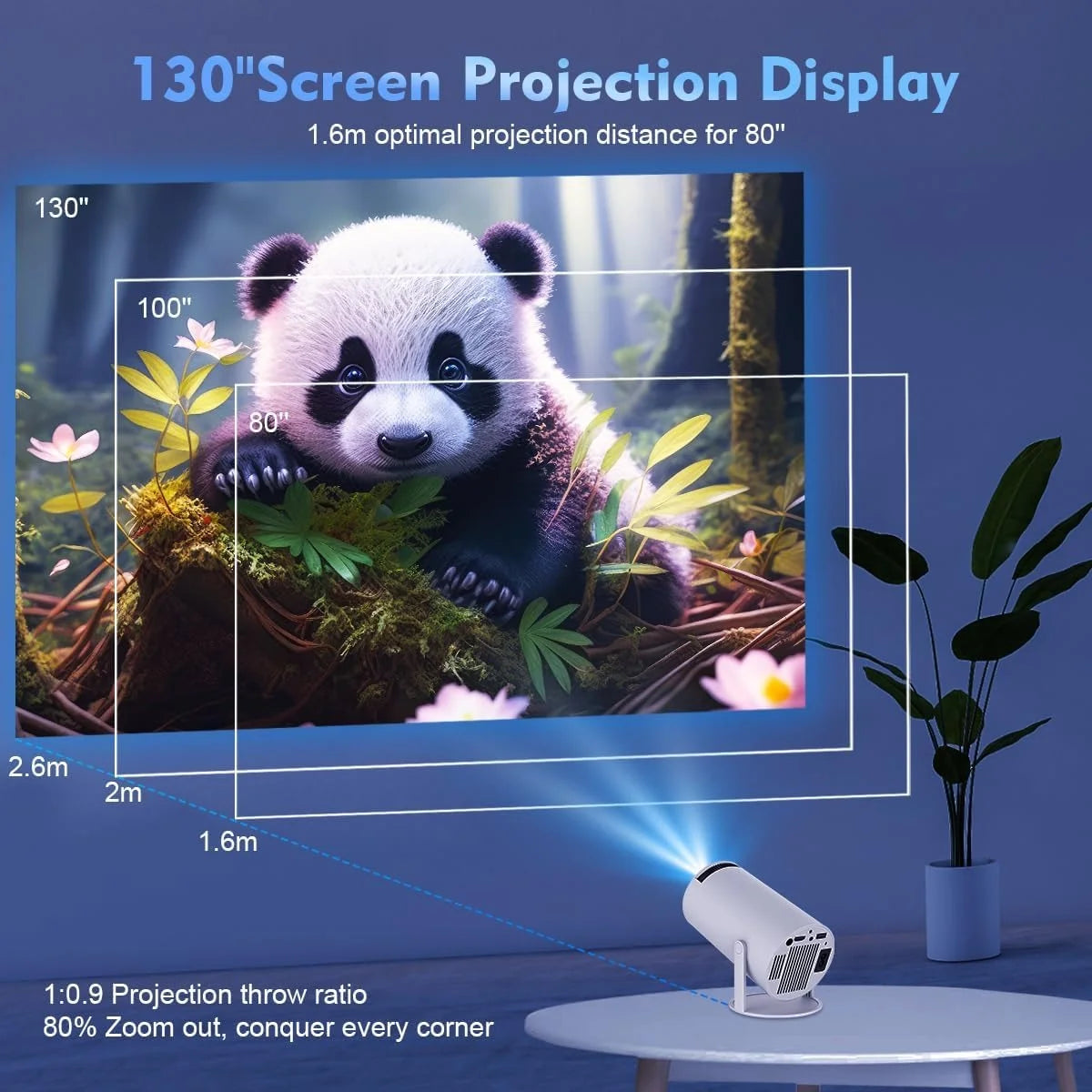 Mini Projector 1080P 4K Support, Portable Home Video Projector Smart Compatible for Laptop, PC, Smartphone