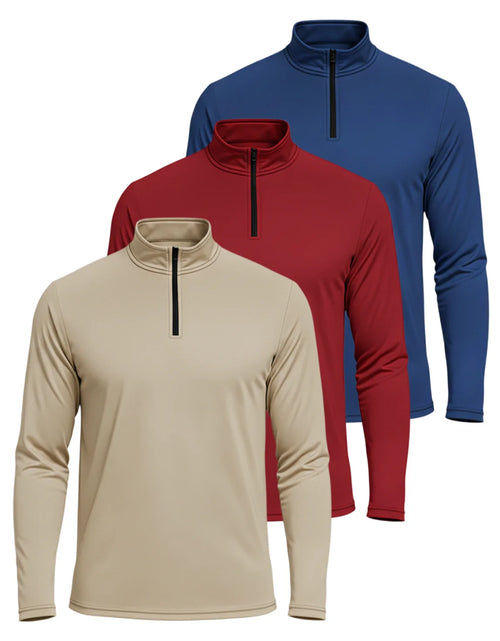 Load image into Gallery viewer, 3 Pack: Men'S Dry-Fit Active Quarter Zip Long Sleeve Athletic Performance Pullover (Available in Big &amp; Tall)
