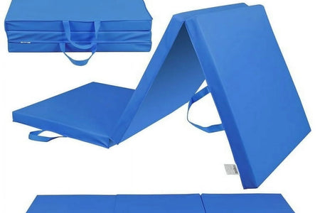 6' X 2' Exercise Tri-Fold Gym Mat,Aerobics Yoga Workout Tumbling Mats for Home Gym Flooring with Carry Handles for Gymnastics, Stretching, Martial Arts-Blue