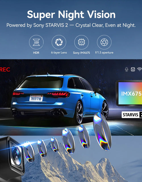 Load image into Gallery viewer, Touch Screen Dash Cam Front and Rear, 4K Dash Camera with STARVIS 2 Sensor, Free 128GB Card, Car Camera with Wifi GPS, Voice Control, Wdr,5.8Ghz Wifi, 24H Parking Mode, Night Vision

