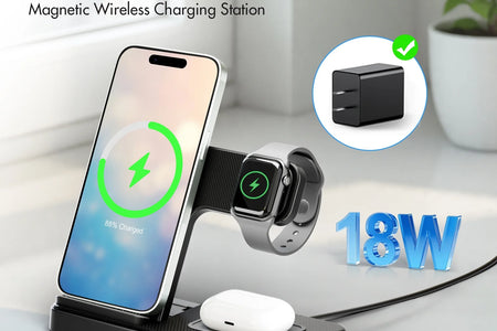 Wireless Charger,15W Wireless Charging Station Compatible with Iphone 17 16 15 14 13 12 11 8 Pro Max Mini plus X XR XS Max SE Plus,For Iwatch 10 9 8 7 6 5 4 3 2 SE Ultra,For Airpods 4 3 2