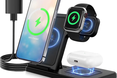 Wireless Charger,15W Wireless Charging Station Compatible with Iphone 17 16 15 14 13 12 11 8 Pro Max Mini plus X XR XS Max SE Plus,For Iwatch 10 9 8 7 6 5 4 3 2 SE Ultra,For Airpods 4 3 2