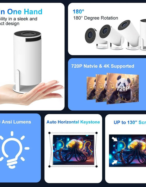 Load image into Gallery viewer, Mini Projector 1080P 4K Support, Portable Home Video Projector Smart Compatible for Laptop, PC, Smartphone
