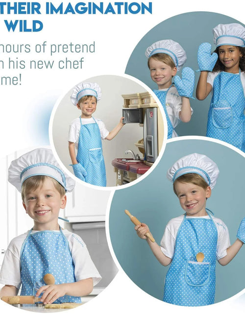 Load image into Gallery viewer, Kids Cooking Set, 11 Piece Chef Role Play Kit for Girls Ages 3-8, Includes Apron, Chef Hat, Oven Mitt, Utensils &amp; Baking Tools, Pretend Play Kitchen Gift, Blue
