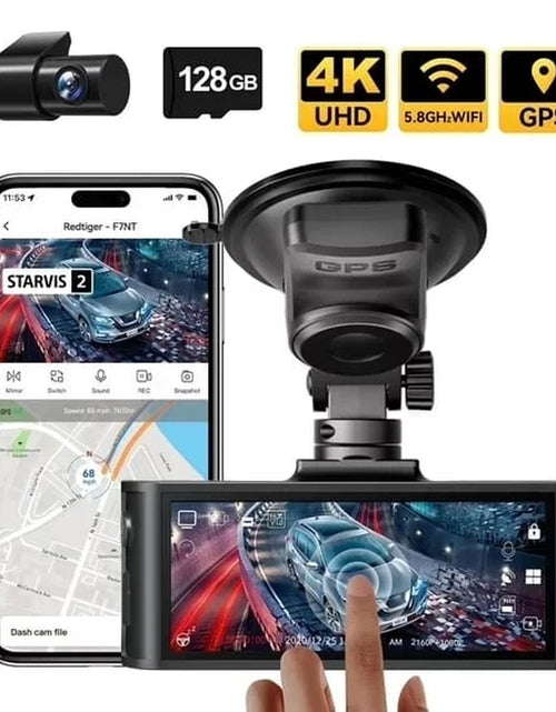 Load image into Gallery viewer, Touch Screen Dash Cam Front and Rear, 4K Dash Camera with STARVIS 2 Sensor, Free 128GB Card, Car Camera with Wifi GPS, Voice Control, Wdr,5.8Ghz Wifi, 24H Parking Mode, Night Vision
