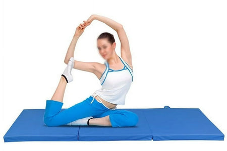 6' X 2' Exercise Tri-Fold Gym Mat,Aerobics Yoga Workout Tumbling Mats for Home Gym Flooring with Carry Handles for Gymnastics, Stretching, Martial Arts-Blue